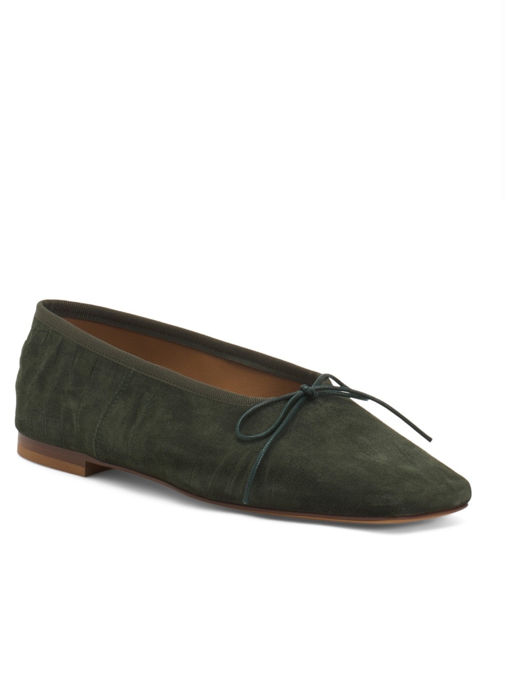 Mansur Gavriel Olive Suede Square Toe Ballerina